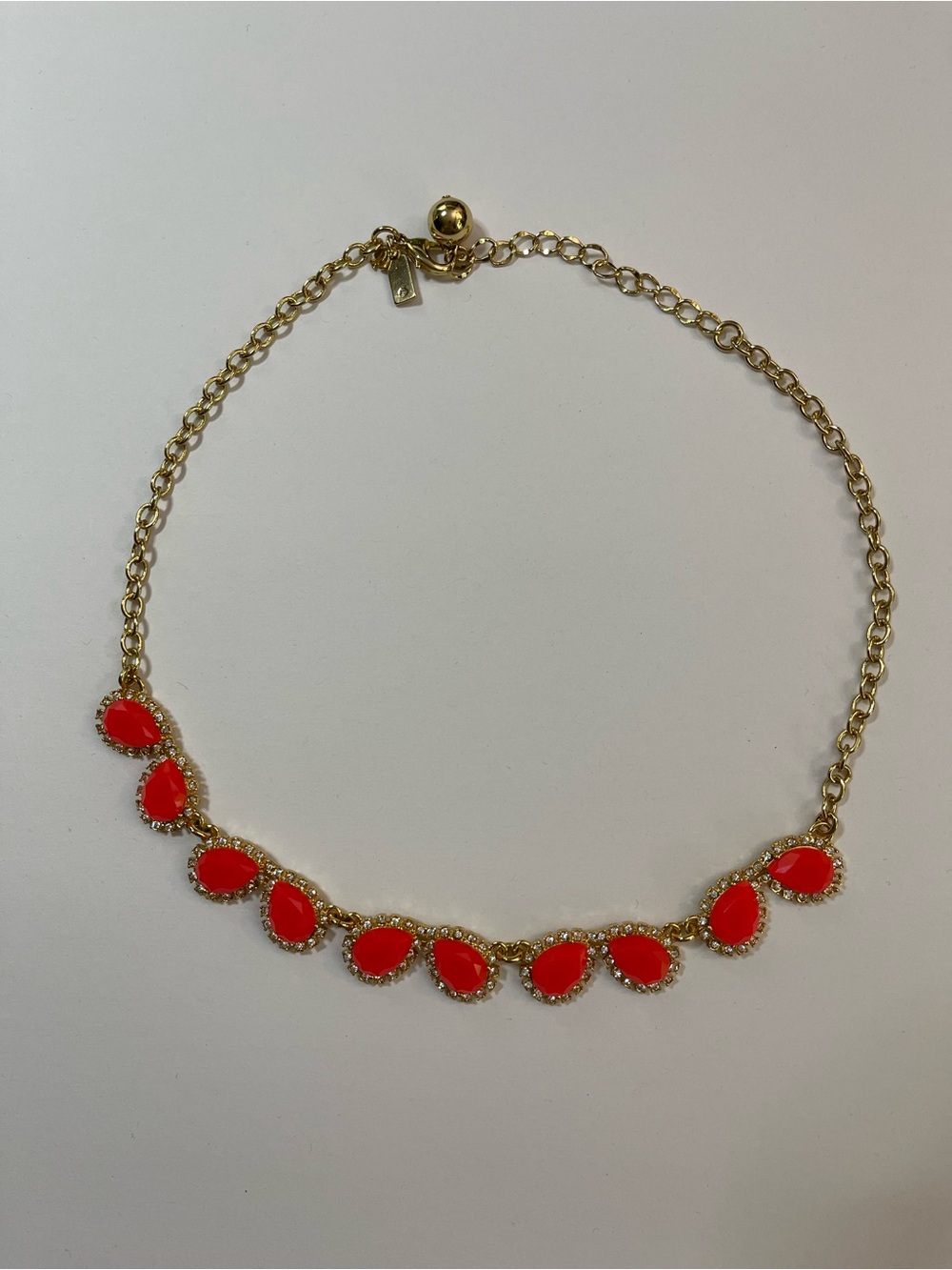 Gold-Tone Kate Spade Necklace with Red Teardrop Stones - Women Jewelry